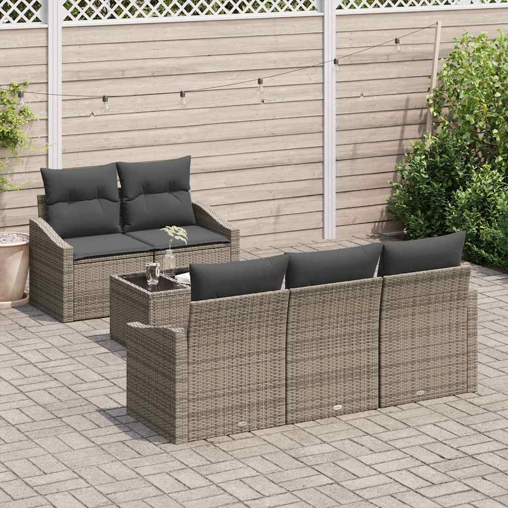 6 Piece Grey Poly Rattan Sofa Set with Cushions