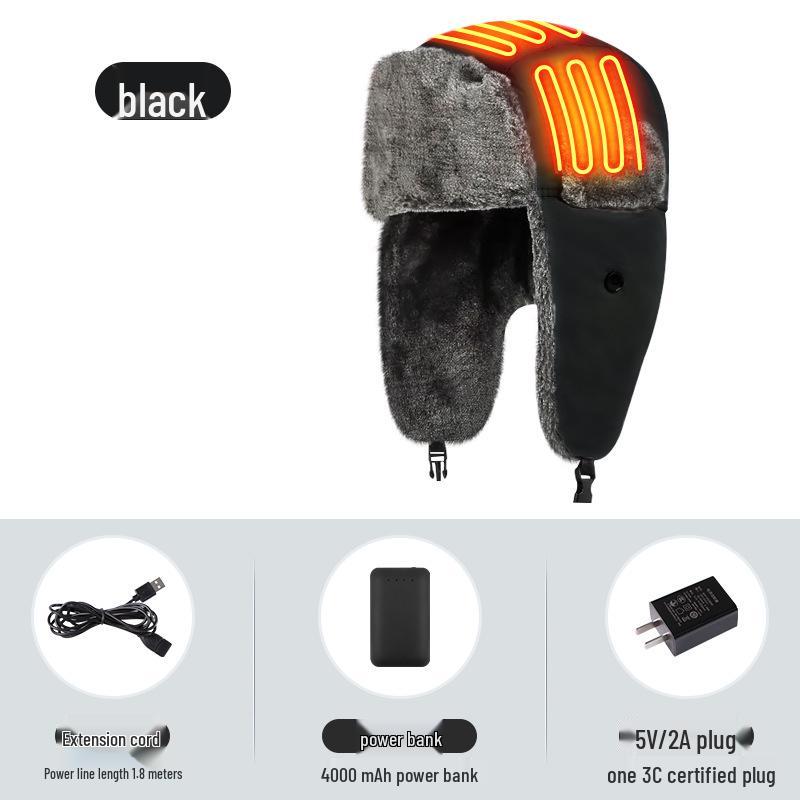 Carbon Fiber Far-Infrared Heated Winter Hat with Ear Protection and Velvet Lining for Outdoor Cold Head Circumference 50-60cm