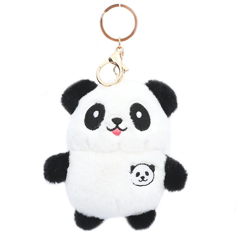 Cute Panda Plush Keychain Soft Snow Mink Fur Stuffed Animal Bag Charm