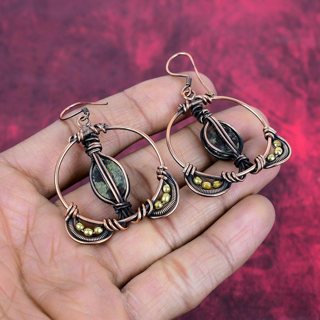 Dragon bloodstone earring copper wire wrapped earrings handmade natural gemstone earring dragon bloodstone copper jewelry anniversary gifts