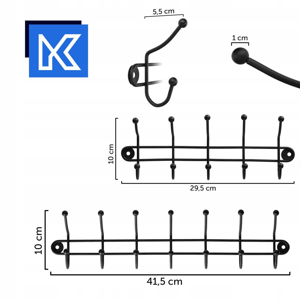 KADAX Clothes Hanger Holder Black 5 + 7 Hooks