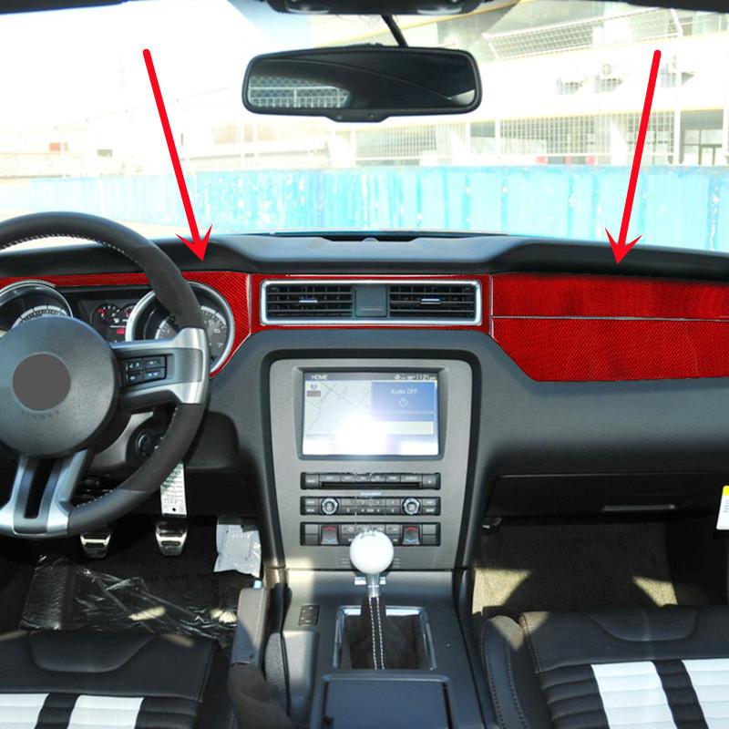 

Красное углеродное волокно, накладка на приборную панель автомобиля, накладка на центральную консоль, полоски, декоративные наклейки для Ford Mustang 09-13, внутренняя отделка автомобиля