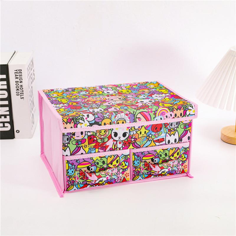 

Totoro Cute Printed Drawer Style Foldable Double Layer Flip Box Storage Colorful Donut Family