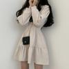 Slimming Pleated High Waist Vintage Short Girl Street Snap Dress Square Collar Korean Style Loose Fit Teenage Summer Dress