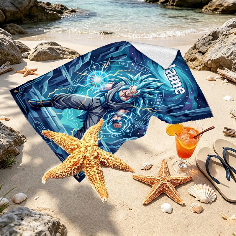 Custom Name Personalized Dragon Ball Print Beach Towel, for Trip Camping Beach Party Home Decor, Birthday Gift for Family & Friends