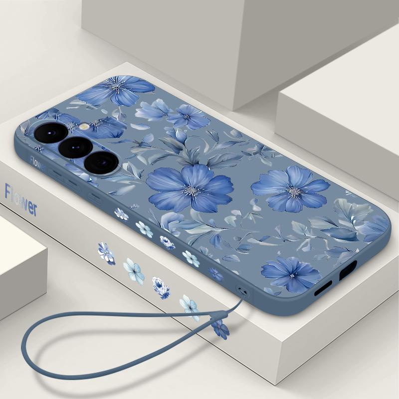 Schutzhülle mit Blumenmuster und Lanyard für Samsung Galaxy S23 S24 Ultra A55 A54 5G A56 S25 A53 A52 A14 A34 A15 A35 S20 FE S21 S22 Ultra Shockproof Capa