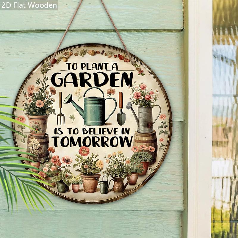 Vintage Gardening Wooden Sign, Charming Round Sign for Garden & Front Door, Wall Hanging Decor - Ideal Gift for Plant Lovers