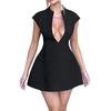 Women's Color Summer Dress Pocket Sleeveless Sexy V-neck Slim High Waist Short Skirt