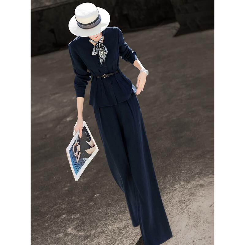 Lanseer 2026 Spring Elegant Commuter Two-Piece Set with Linen Scarf L