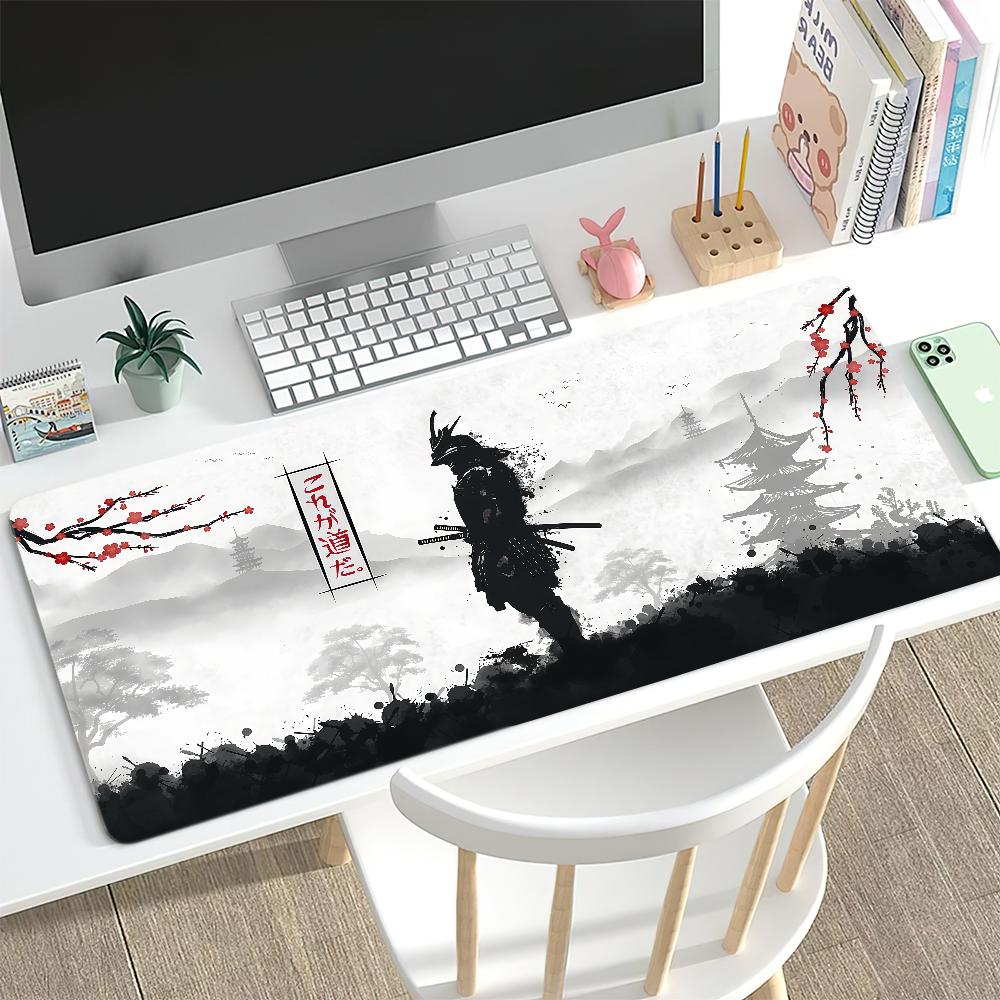 Japan Samurai Silhouett Fantasy Mask Mouse Pad Desk Mat Large Non-slip Anti-fray Keyboard Ergonomic Office Rubber PC Home Custom