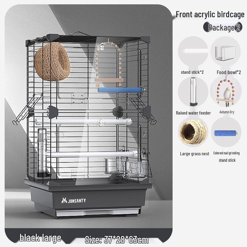 Großer Acryl-Vogelkäfig für Papageien, Nymphensittiche & Wellensittiche - Transparente Vorderseite mit Metallrahmen