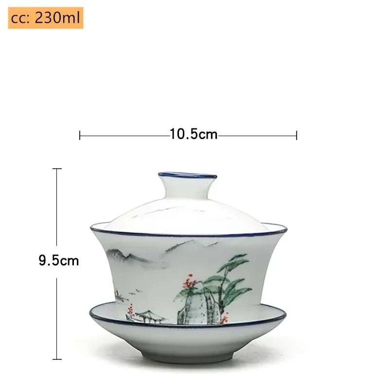 Jingdezhen White Porcelain Gaiwan Tea Cup Blue and White Porcelain Tea Maker Ceramic Handpainted Tea Bowl Tea Set Supplies