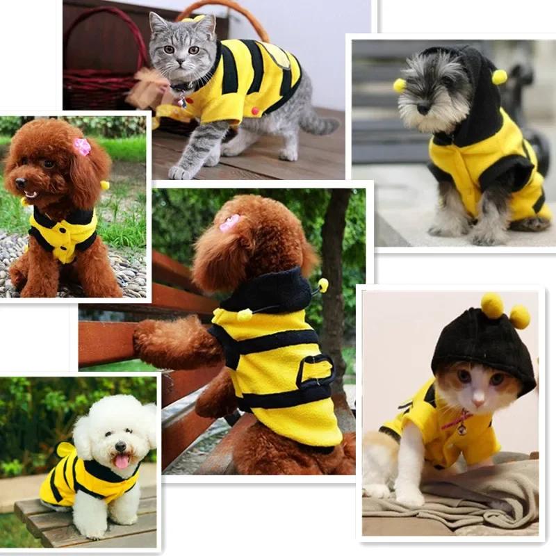 Pet Bee Dog Clothes Cat Cosplay Cat Clothes Dog Hooded Coat Warm Apparel Cat Bee Clothes Dog Puppy Hoodies Funny Coats for Pet
