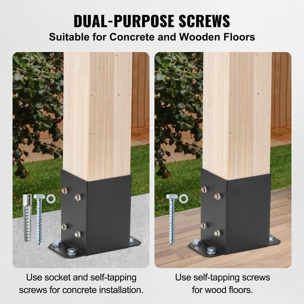 4x4 Post Base 2 Pcs, Inner Size 3.6"x3.6" Post Base Brackets, Heavy Duty Powder-Coated Post Anchor Matte Black Wood Post Brackets for Pavilion Deck