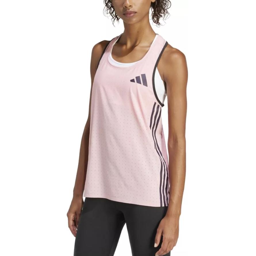 

Adidas Adizero Breathable Reflective Striped Tank Top Women Tops Pink IN1190