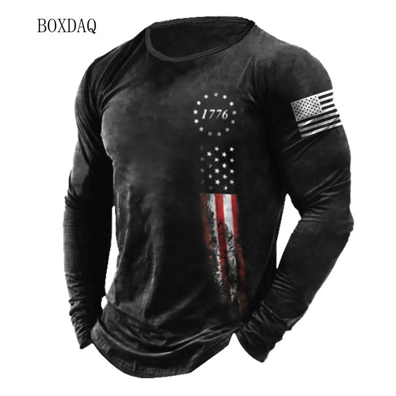 Camisetas Con Patrón De Bandera Americana Para Hombre, Ropa Informal De Manga Larga Con Estampado 3d, Moda Urbana, Talla Grande 6XL, Primavera Y Otoño