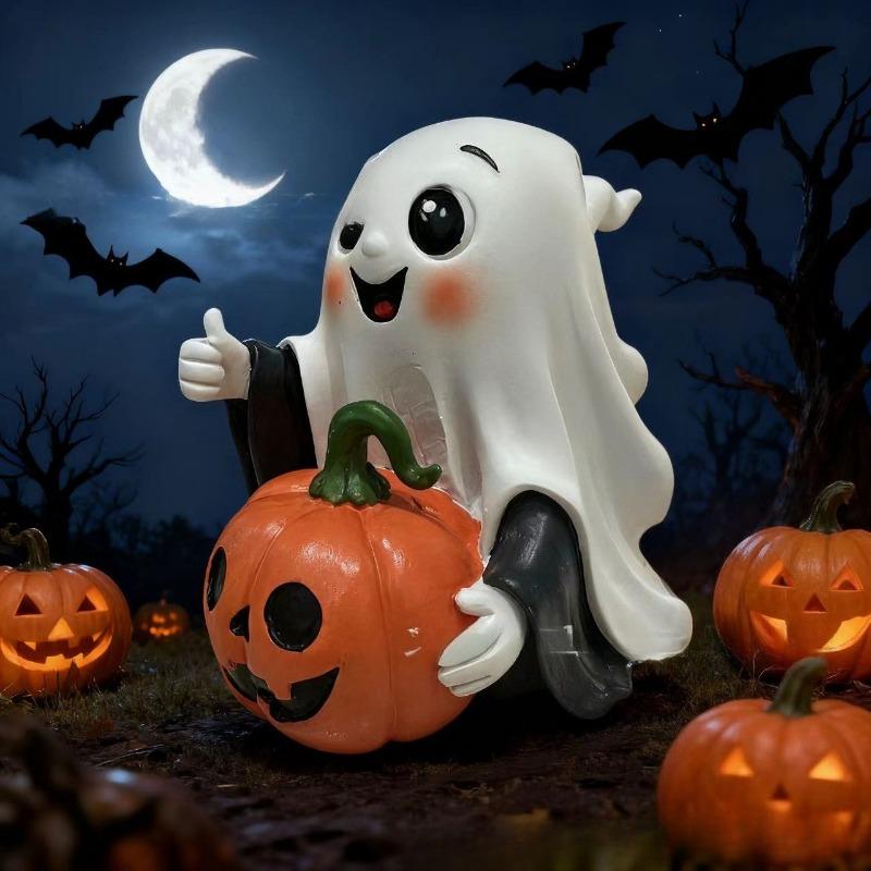 Halloween Ghost Pumpkin Resin Figurehead with A High-end and Niche Design for Desktop Decoration