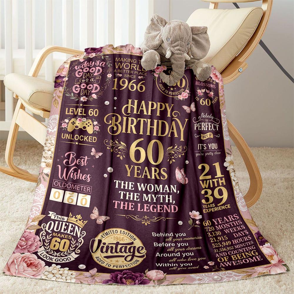 Glückliche 60. Geburtstag Feier Flanelldecke - Weich und Geeignet für Sofas, Betten, Büros, Reisen, Alle Jahreszeiten, Tolles Geschenk für Feiertage und Geburtstage. 80cmx120cm