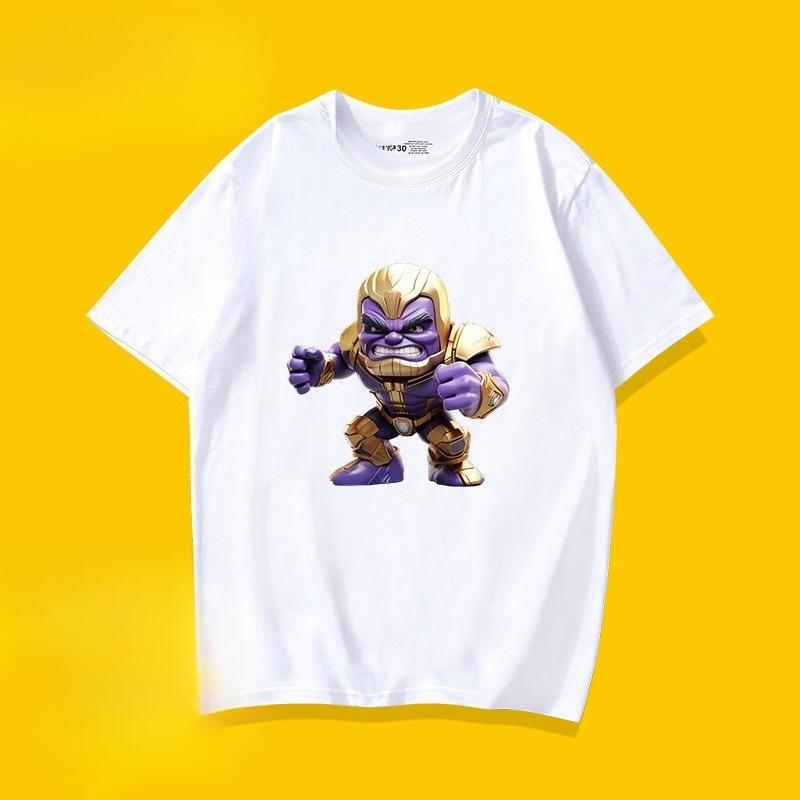 New Printed Marvel Thanos Fun Unisexs and Womens Short Sleeved Pure Cotton Round Neck Parentchild Outfit Childrens Tshirt L