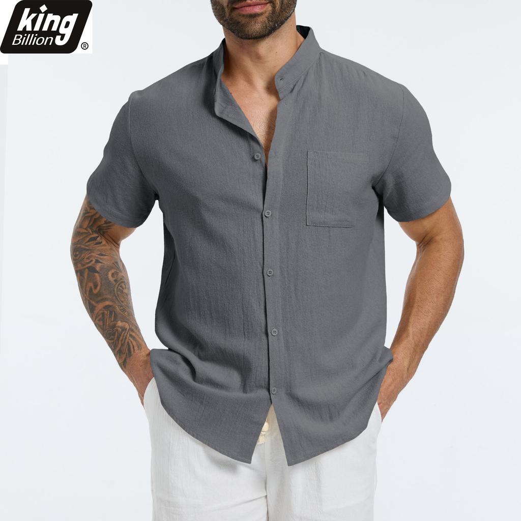 Summer Men's Short Sleeve Shirt Solid Color Casual Single Breasted Cotton Linen Breathable Lightweight Male Basic Style Top