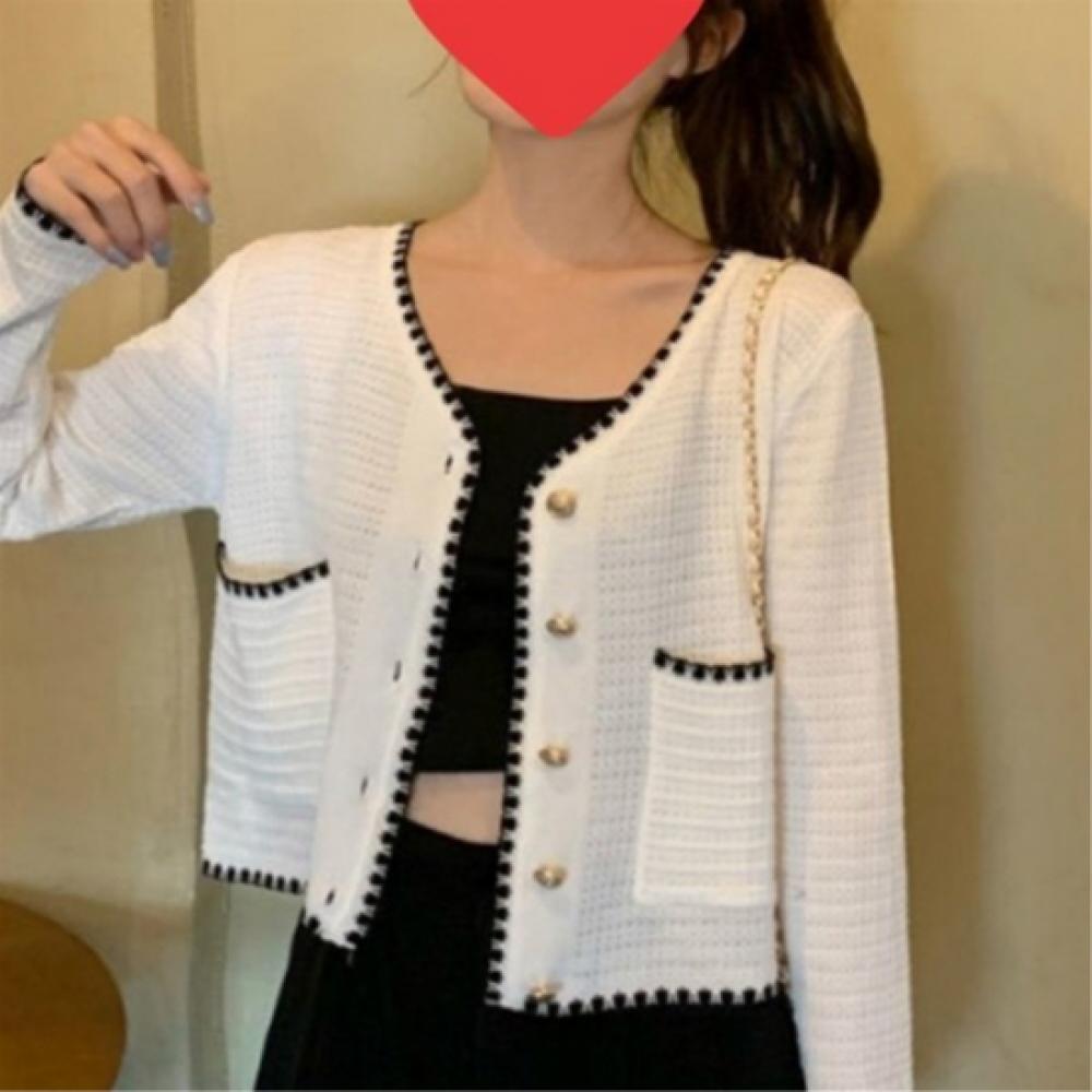 New Arrivals Open Run Women Classic Gold Button Pocket Tweed Cardigan