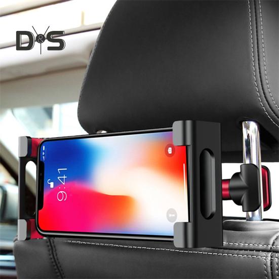 Backseat Headrest Mount Heavy-Duty Tablet Phone Holder with Metal Lock & Silicone Grips Extendable Car Accessory for Family Travel