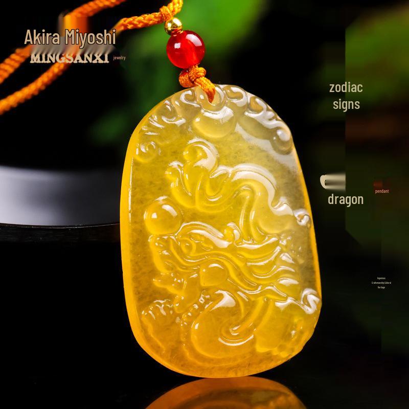 

Підвіска з жовтого драконового нефриту, Зодіакальна змія, Оберіг, Намисто для чоловіків і жінок Approximately 34x46mm