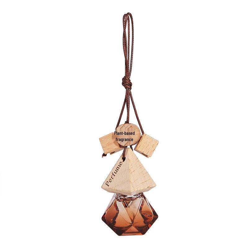 Triangle Wood Lid Car Air Freshener Pendant with Crystal Bead Tassel - Essential Oil Aromatherapy Odor Eliminator.