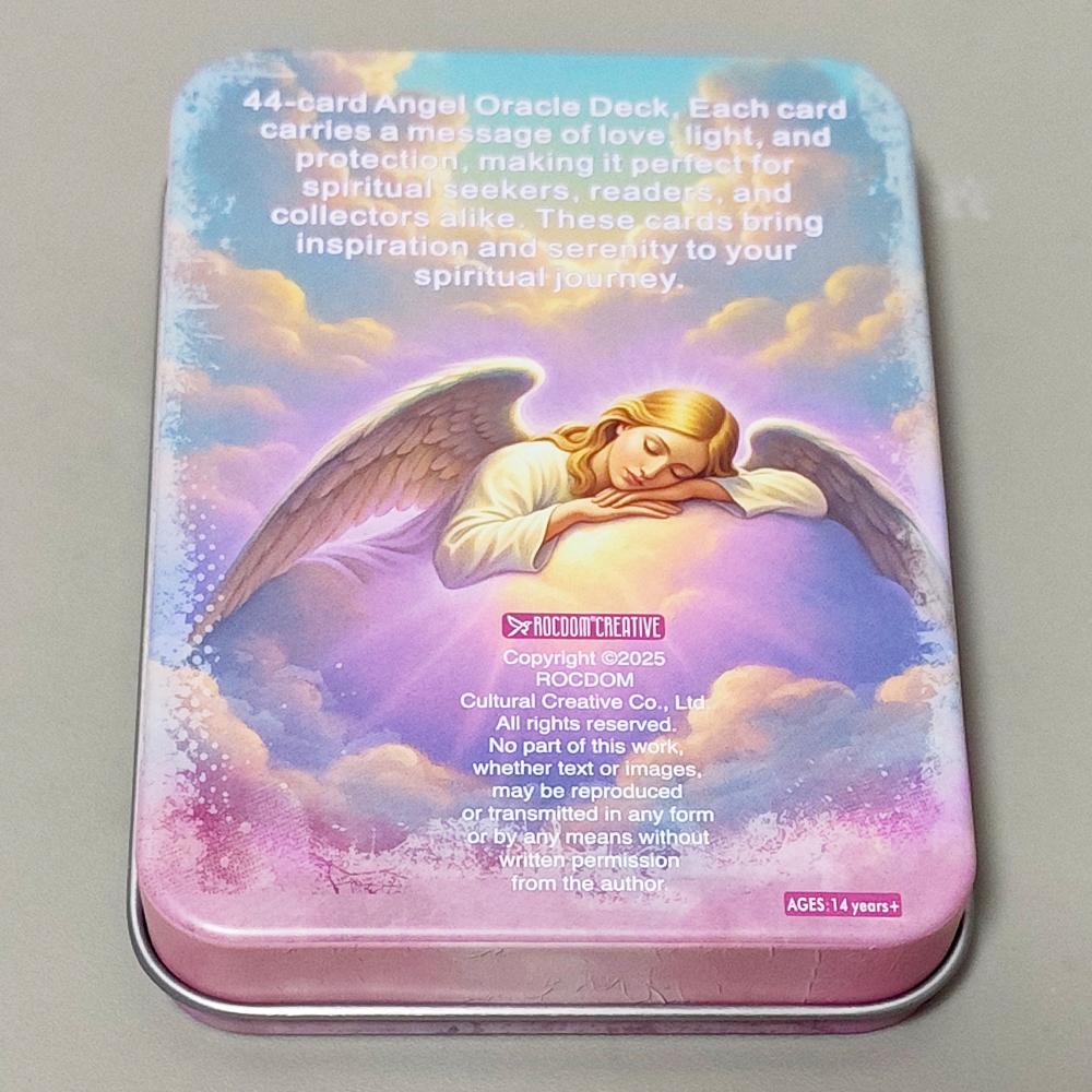 Oracolo Angeli Guida 11,5*8cm - 44 Carte con Libretto, Carte Divinatorie Ispirazionali in Scatola di Latta per la Crescita Spirituale