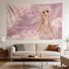 1pc Angelic Kawaii Angel Girl Tapestry 2D Polyester Flat Print Pink Cloud Wall Hanging Decor for Bedroom Living Room Gift
