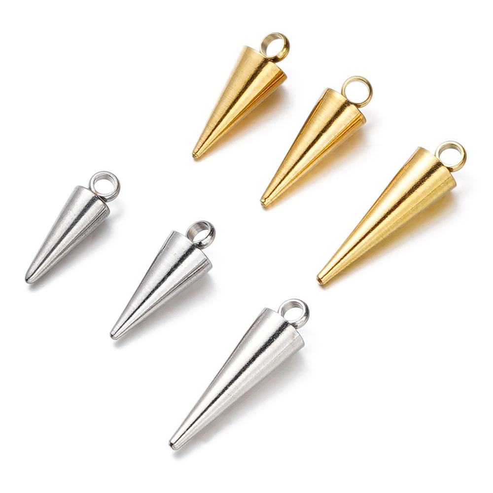 10 Stück/Los Edelstahl Kegel Anhänger Retro Dorn Perlen Anhänger für Damen Herren Creolen Ohrringe DIY Schmuckherstellung Zubehör