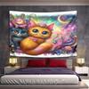Colorful Fantasy Cats with Cosmic Background Pattern Wall Hanging Tapestry Decorative Tapestry Home Decor for Bedroom and Living Room