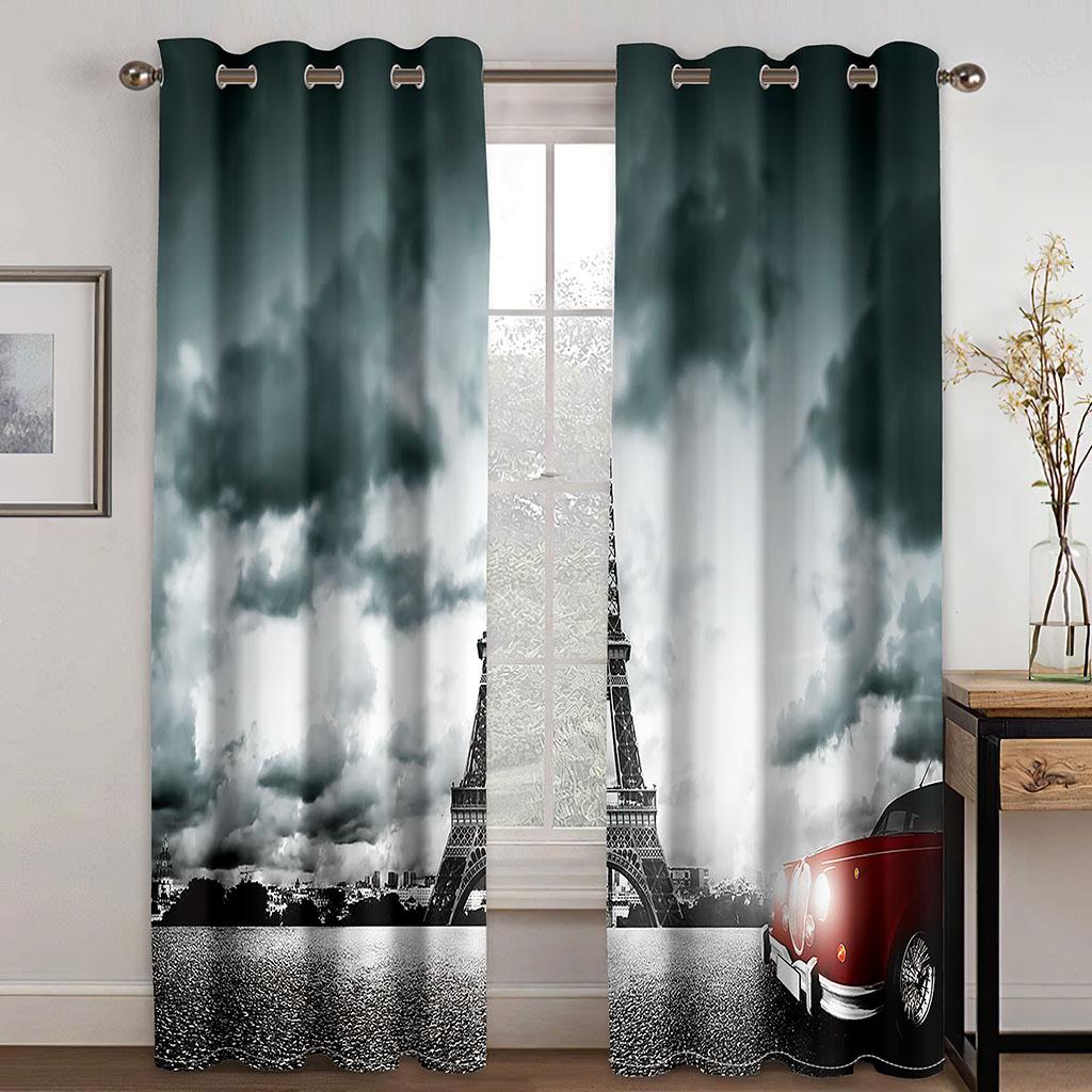 Natürliche Landschaft Landschaft Meer Wolken Stadt 2 Stücke Kostenloser Versand Dünne Fenster Vorhänge Vorhang für Wohnzimmer Schlafzimmer Dekor