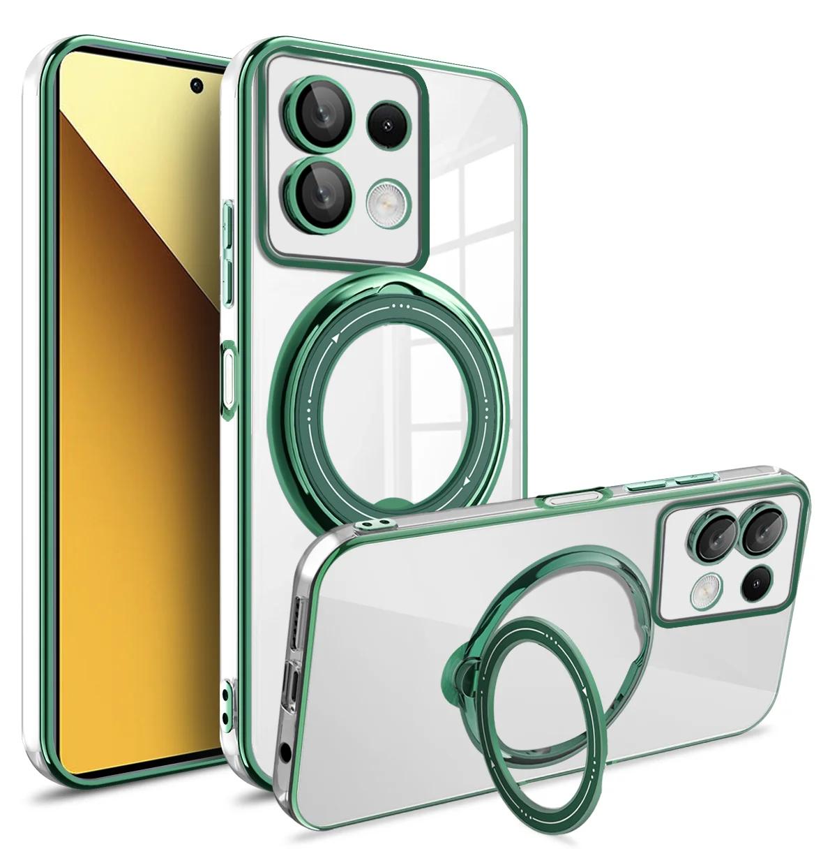 

Magsafe Transparent Ring Wireless Charge Magnetic Len Cover Case для Redmi Note 13 Pro Plus 4G 5G Xiaomi Poco X6 Pro X6 13T Xiaomi 13T темно-зелений колір