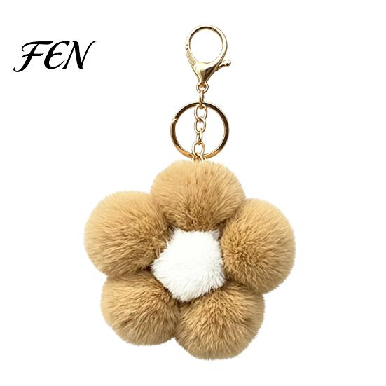 Flower Bag Charm Plush Keychain for Handbags, Five-petal Charm, Soft Fluffy Backpack Hanging Accessory Women Ornament