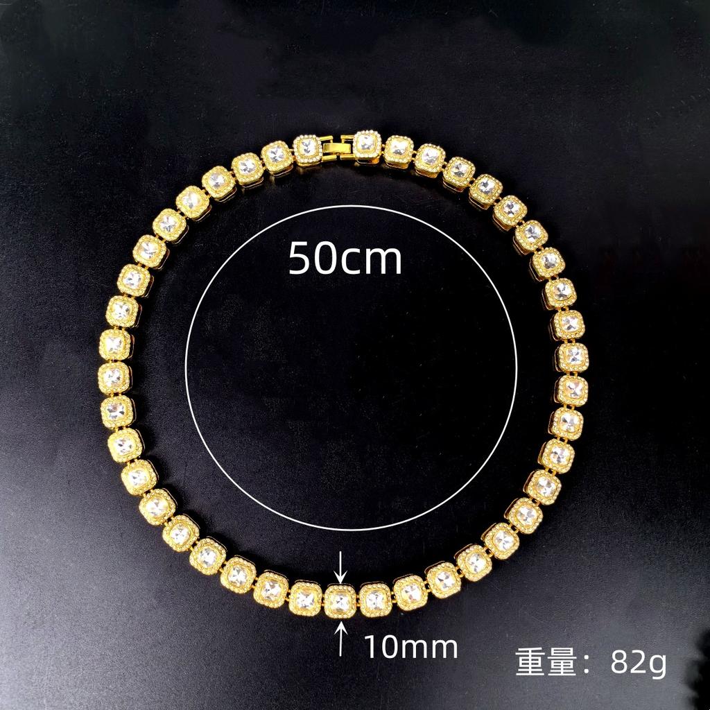 Men'S Square Glass 12Mm Hand Necklace Rock Sugar Chain Hip Hop Style Male Alloy