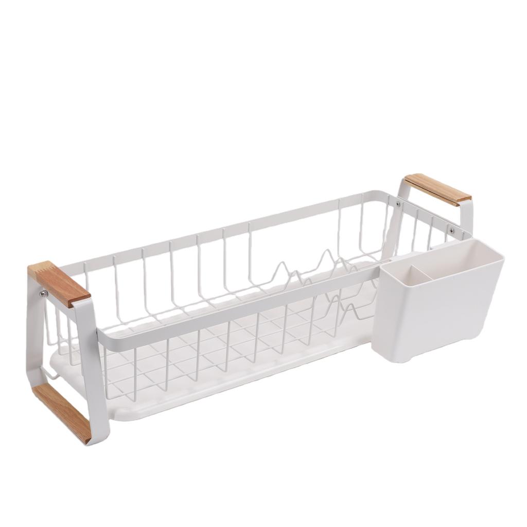 Dish Rack and Drain Board Kitchen Plate Cup Dish Drying Rack Tray Cutlery Dish Drainer with Wood Handle