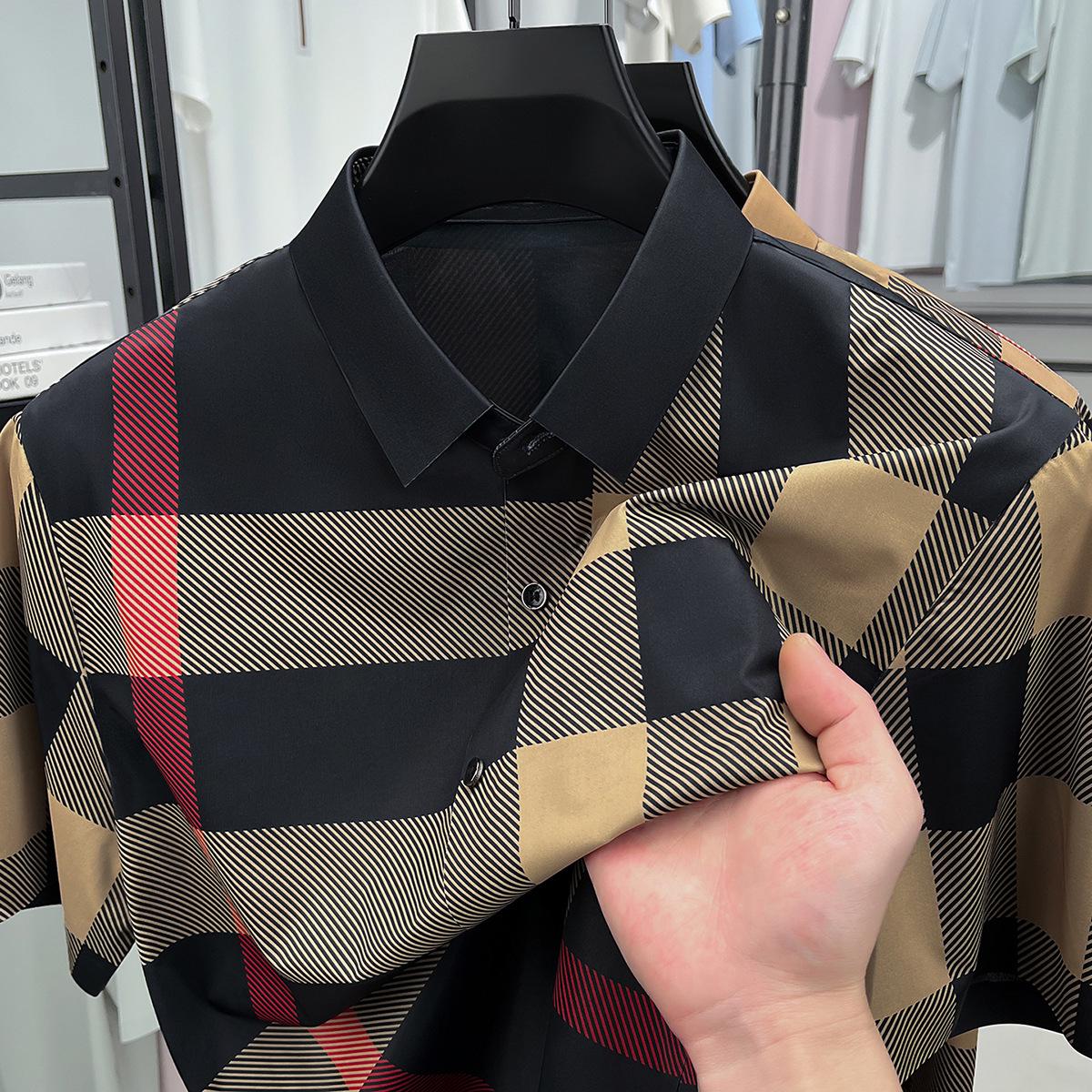 2026 Men s Summer Ice Silk Plaid Short-Sleeved Business Shirt 4XL