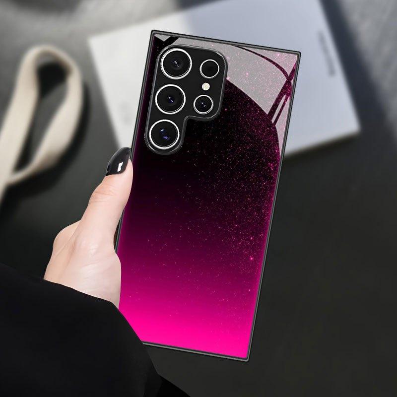 Flash gradient black tempered glass phone case suitable for Samsung Galaxy S26 S25 S24 S23 S22 S21 S20 FE/Ultra/Plus anti drop