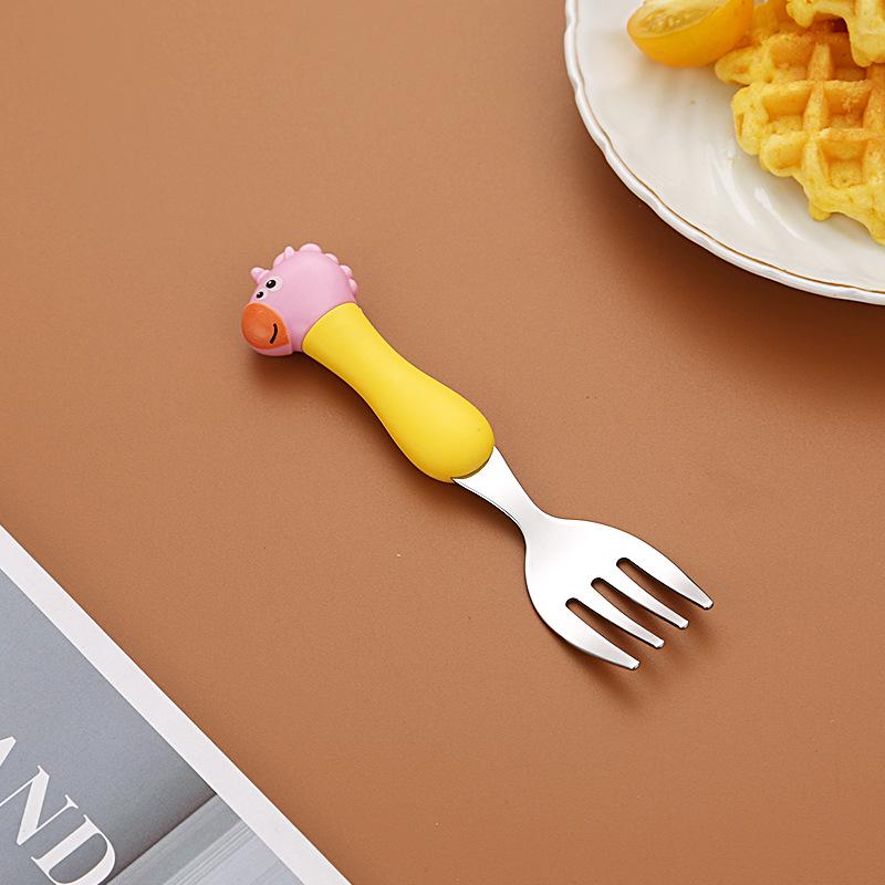 304 Stainless Steel Baby Tableware Set - Includes Spoon, Fork, Anti-Fall Cute Cartoon Chopsticks for Kids