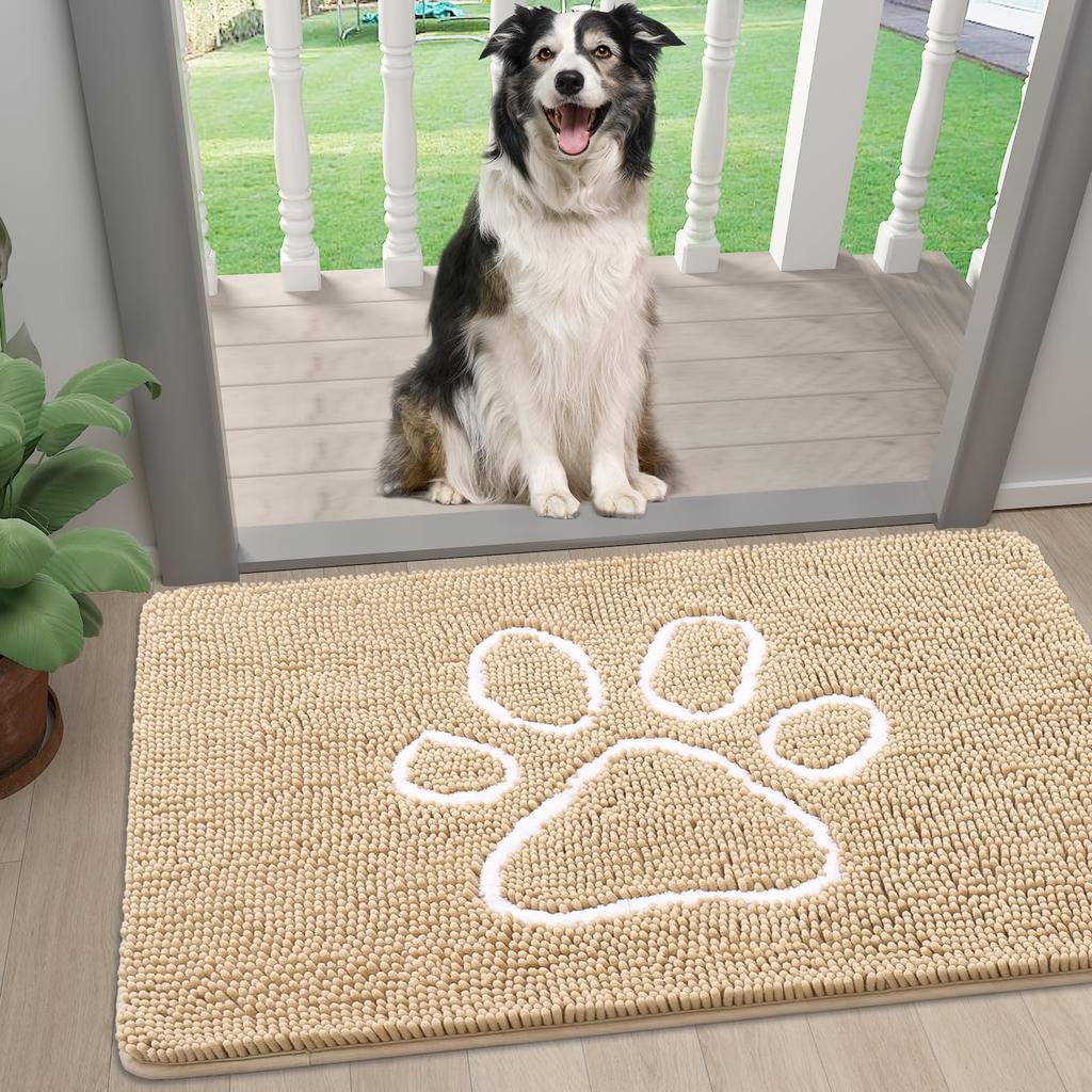 Olanly Dog Door Mat For Muddy Paws Quick Dry Chenille Mud Mat For Dogs Absorbent Dirt Trapper Non-Slip INdoor Door Mat For Floor