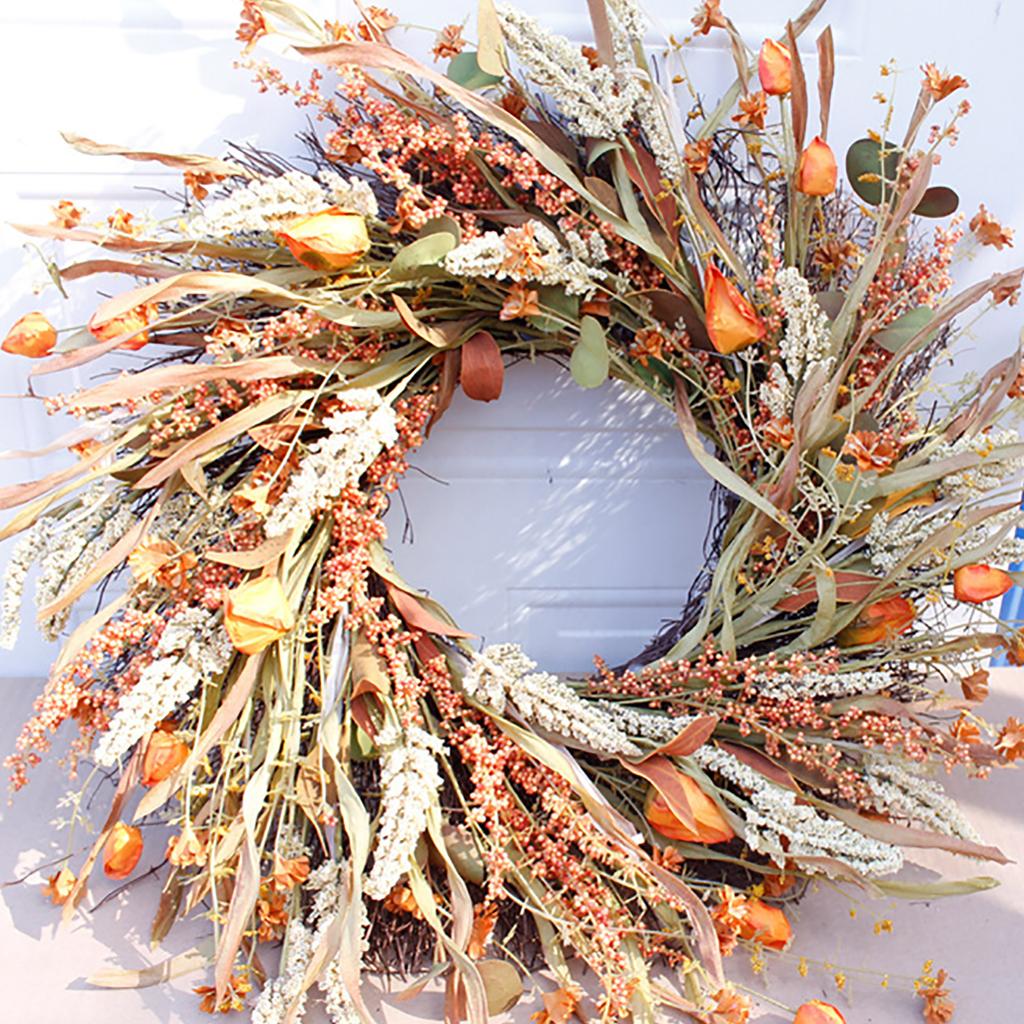 Decorative Wreath Outside Home Front Door Hanging Artificial Garland Thanksgiving Decoration 24in 62cm OD