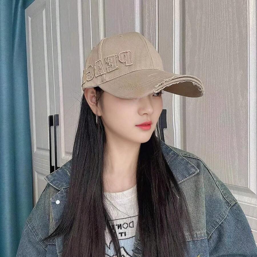 Wide Brim Vintage Distressed Structured Baseball Cap Stiff High Crown Sun Protection Curved Visor Washed Retro Streetwear Hat хаки