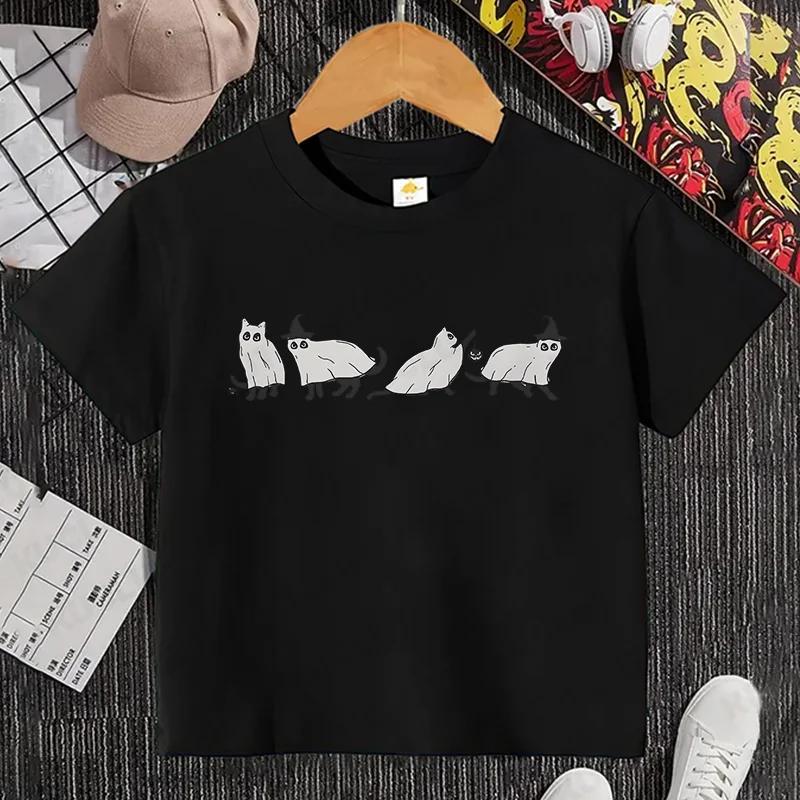 

Children Clothing Vintage Tees Halloween Cat Graphic T Shirts Kids Summer Clothes Spooky Season T-shirt for Classic Tops 3XL