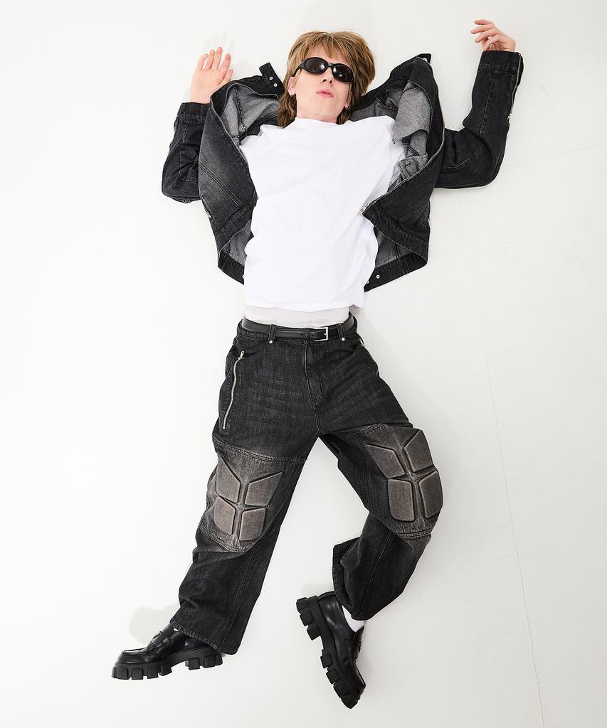 Hoodhood Embossed Denim Biker Jacket Black