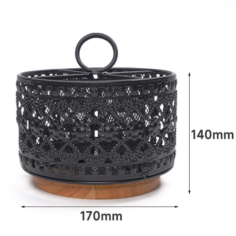 

Metal openwork storage tube 4 grid metal round black wrought iron openwork desk pen holder Sunflower lace pen holder (with bamboo base) чёрный