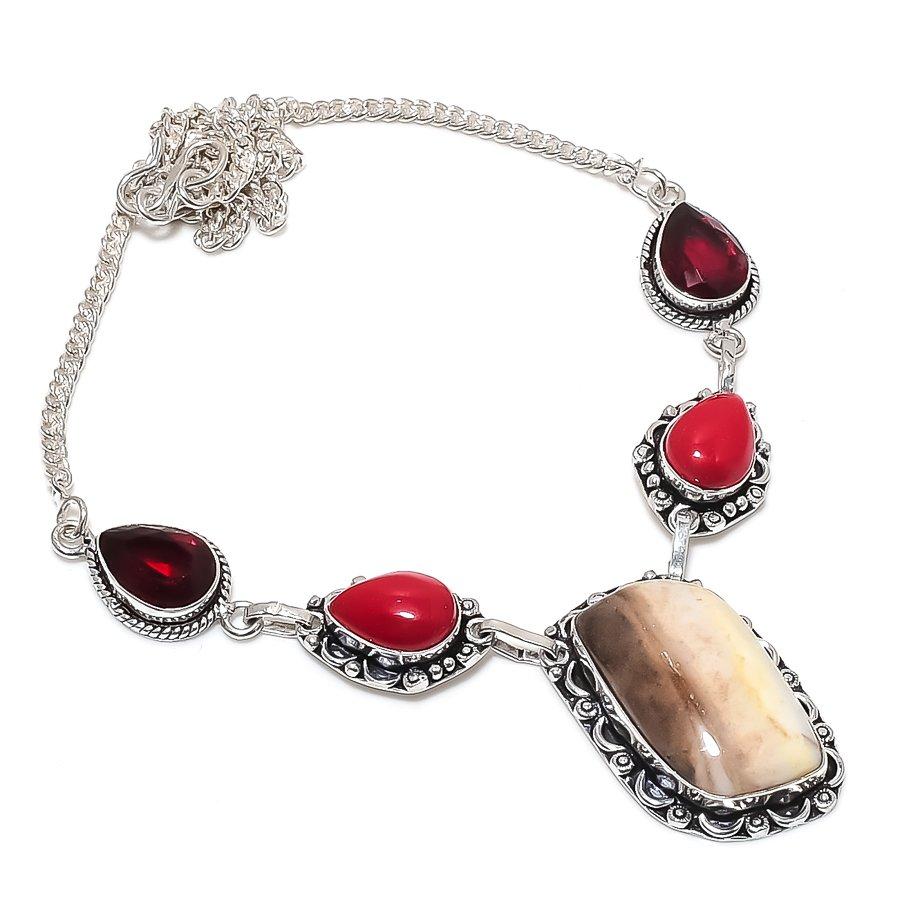 Natural Fossil Coral, Coral 925 Sterling Silver Jewelry Necklace 18" F7q95