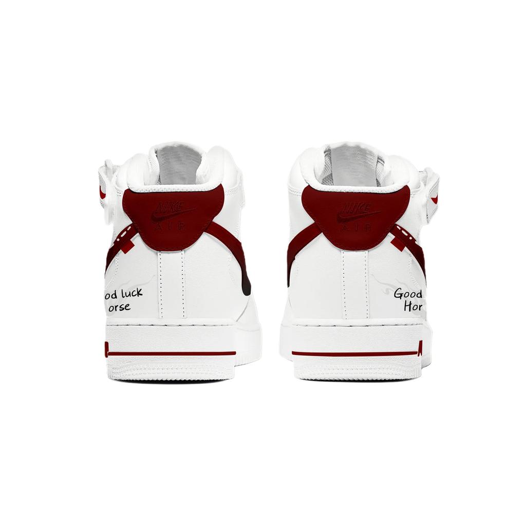 Nike Air Force 1 Rood Geluk Snel Paard Antislip Antislip Middelhoge Skateboard Schoenen Heren Wit Rood CW2289-111(Team1868-)