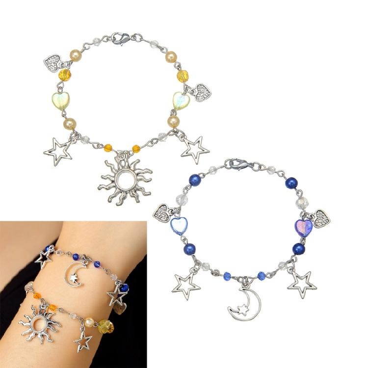 1 Pair Friendship Bracelet Beaded Bracelet Moon Sun Jewelry Alloy Texture Adjustable Beaded Bracelet for Daily and Party