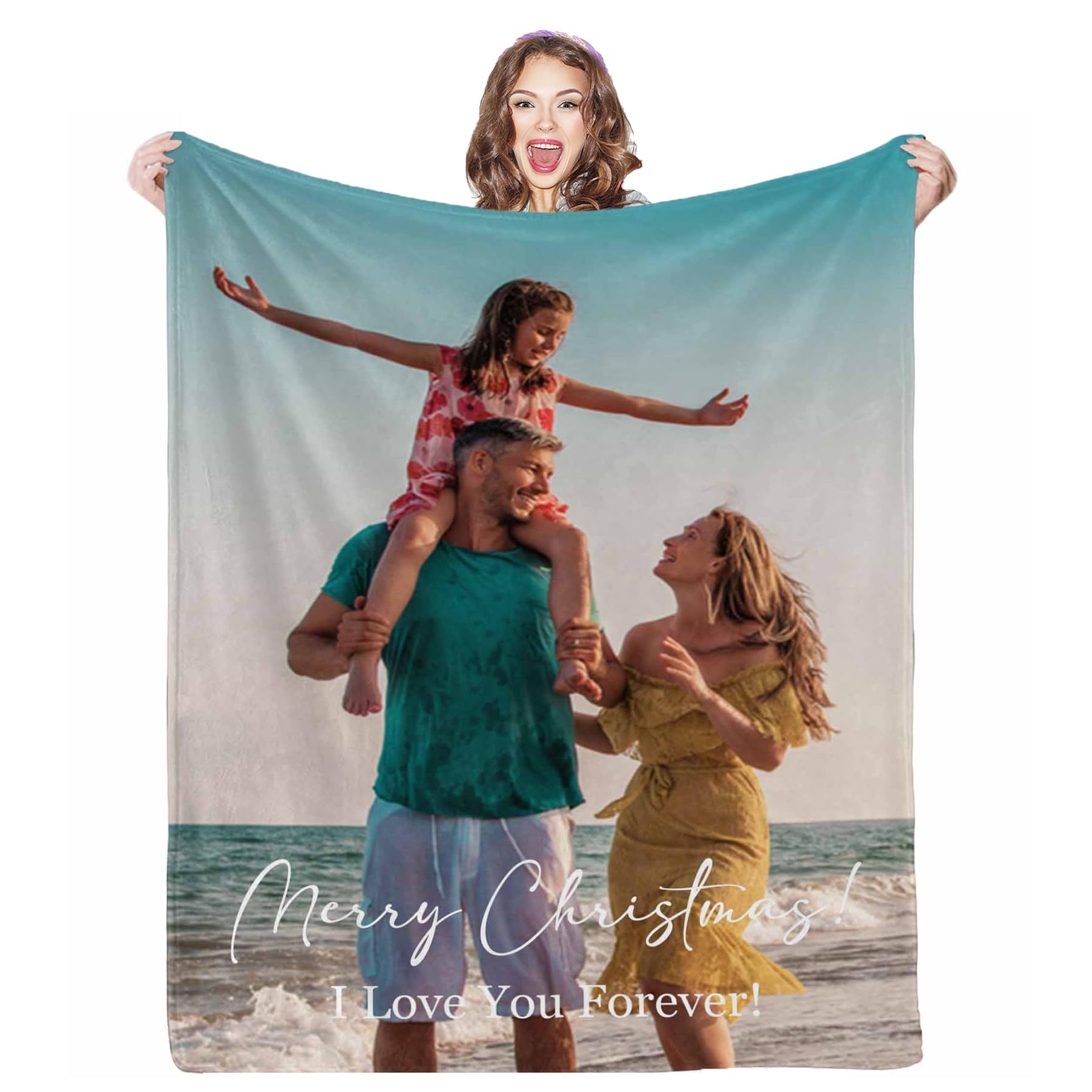 Personalized Picture Blankets, Personalized Blanket Custom Photo Blanket Personalized Gifts for Adults Family Dad Mom Couples 75X95CM